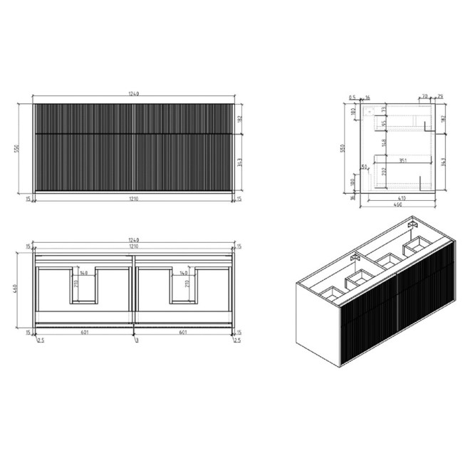 Grade A2 - 1250mm Wooden Fluted Wall Hung Double Countertop Vanity Unit - Matira