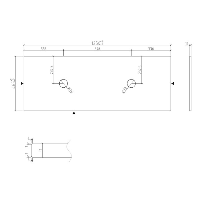 1250mm Wooden Fluted Wall Hung Double Countertop Vanity Unit with Round Basins - Matira