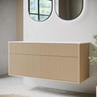 1250mm Wooden Fluted Wall Hung Countertop Double Vanity Unit - Matira
