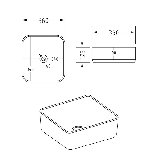 Black Square Countertop Basin 360mm - Augusta