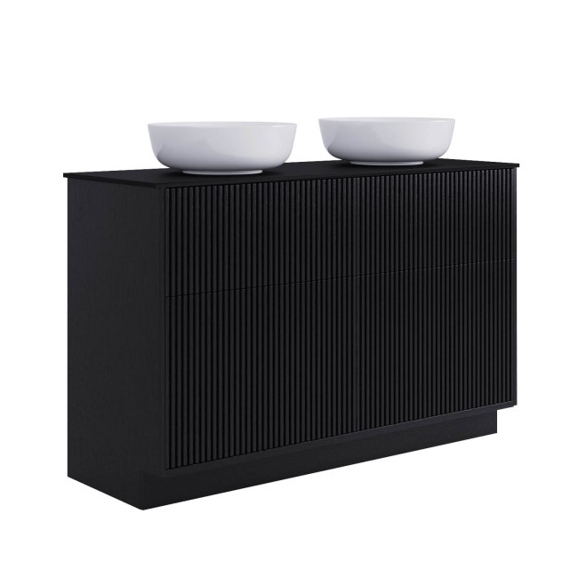 1250mm Black Wooden Freestanding Countertop Double Vanity Unit with Round Basin - Matira