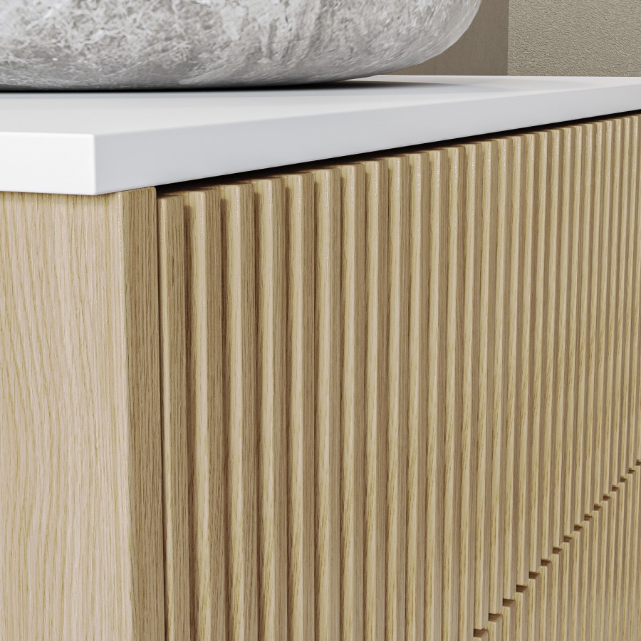 Grade A1 - 650mm Wooden Wall Hung Countertop Vanity Unit with Stone Effect Basin - Matira
