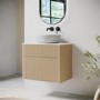 650mm Wooden Fluted Wall Hung Countertop Vanity Unit with Stone Effect Basin - Matira
