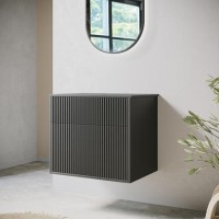 650mm Black Wooden Fluted Wall Hung Countertop Vanity Unit - Matira