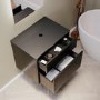 Grade A1 - 650mm Black Wooden Fluted Wall Hung Countertop Vanity Unit - Matira