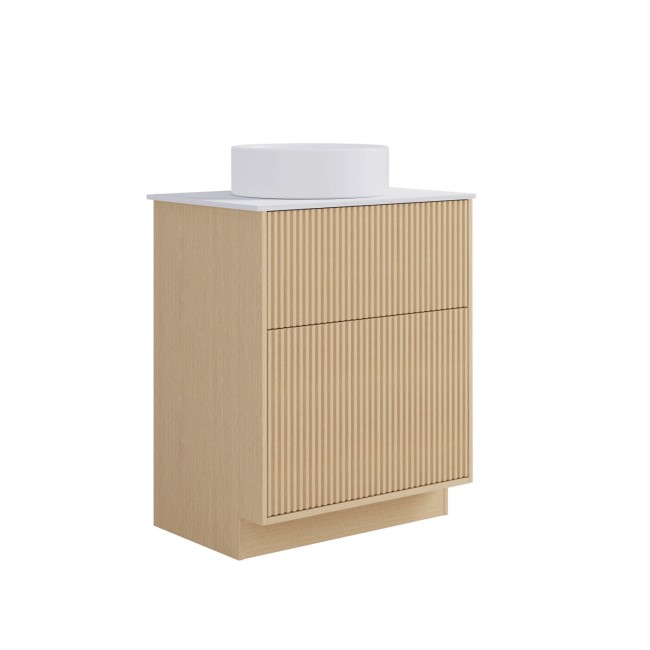 650mm Wooden Fluted Freestanding Countertop Vanity Unit with Round Basin - Matira