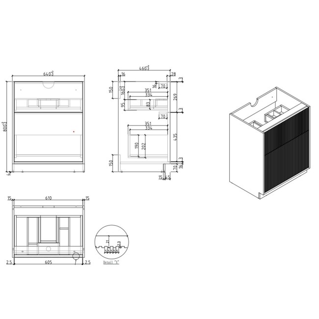 Grade A2 - 650mm Wooden Fluted Freestanding Countertop Vanity Unit - Matira