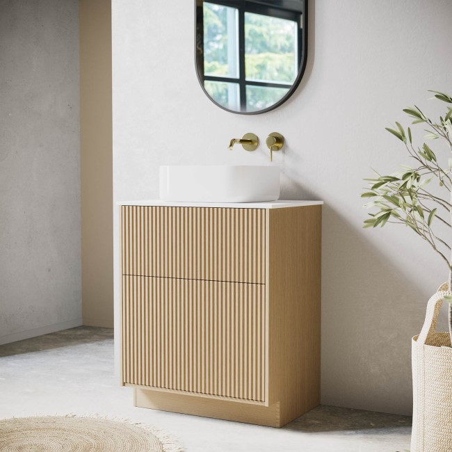 650mm Wooden Fluted Freestanding Countertop Vanity Unit with Square Basin - Matira