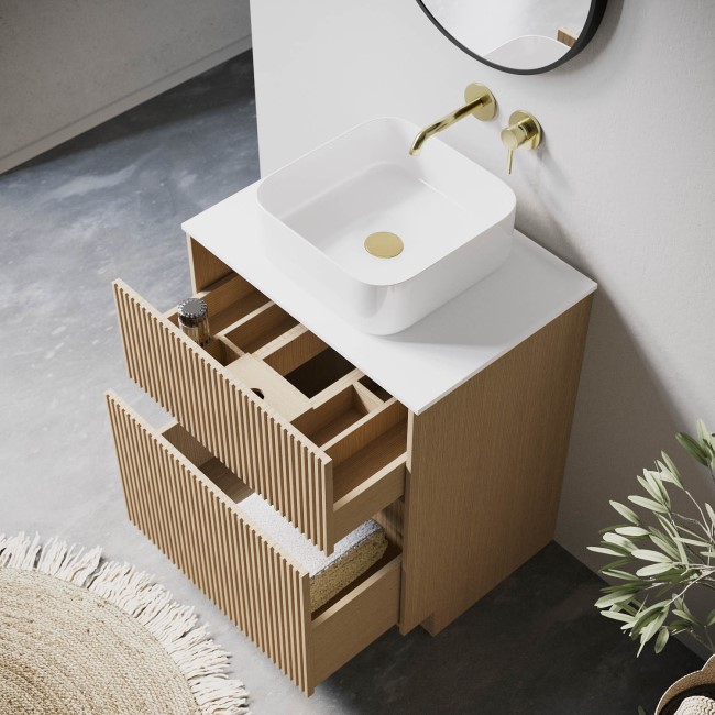 650mm Wooden Fluted Freestanding Countertop Vanity Unit with Square Basin - Matira