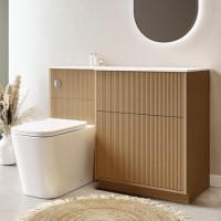1150mm Wooden Fluted Right Hand Toilet and Sink Unit with Square Toilet and Chrome Fittings - Matira