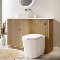 1150mm Wooden Fluted Left Hand Toilet and Sink Unit with Square Toilet & Basin and Chrome Push Button - Matira