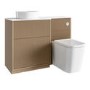 1150mm Wooden Fluted Left Hand Toilet and Sink Unit with Square Toilet & Basin and Chrome Push Button - Matira