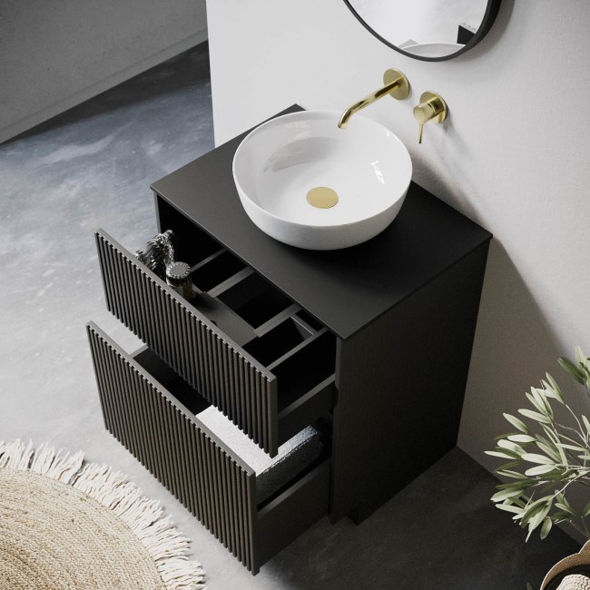 650mm Black Wooden Freestanding Countertop Vanity Unit with Round Basin - Matira