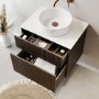 650mm Walnut Wood Effect Fluted Wall Hung Countertop Vanity Unit with Basin – Matira