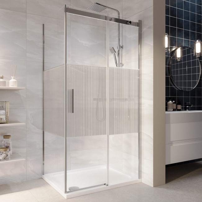 Fluted Glass 1000x800mm Sliding Shower Enclosure Left Hand - Matira