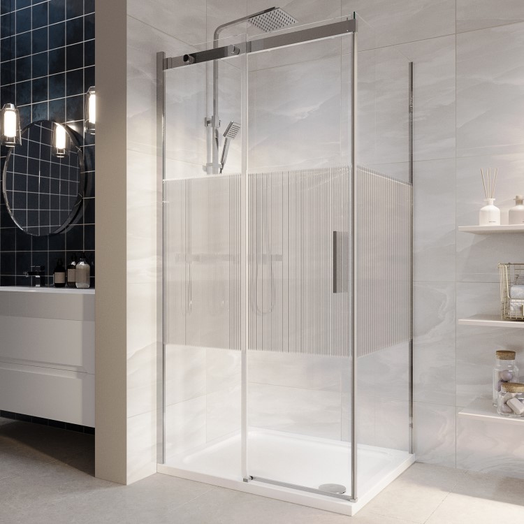 Fluted Glass 1000x800mm Sliding Shower Enclosure Right Hand - Matira