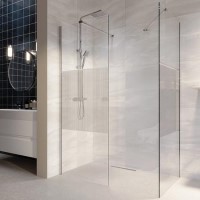 Wet Room Shower Screen Enclosure 1400x800mm Chrome Frameless Fluted Glass with Wall Support Bar - Matira