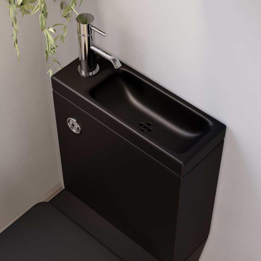 Matt Black Close Coupled Closed Back Toilet with Chrome Fittings & Sink on Top - Legend