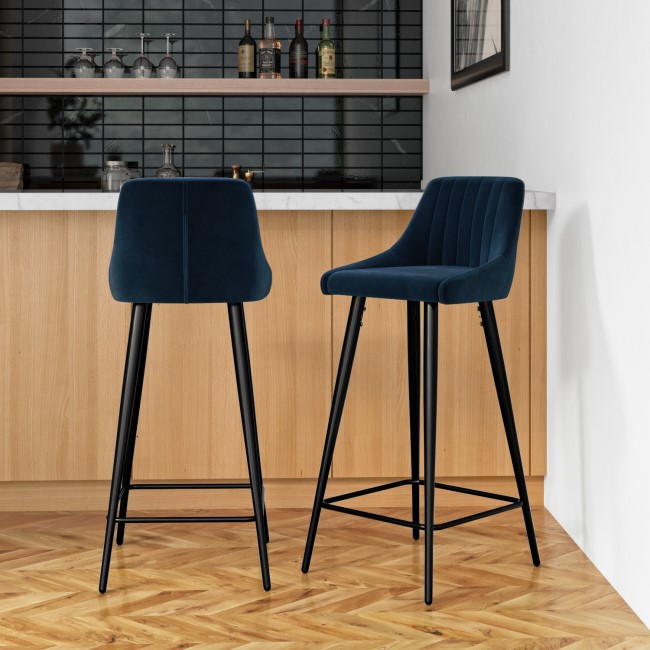 Grade A1 - Set of 2 Navy Blue Velvet Bar Stools with Backs - Macie