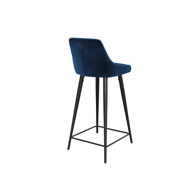 Set of 2 Navy Blue Velvet Bar Stools with Backs - Macie