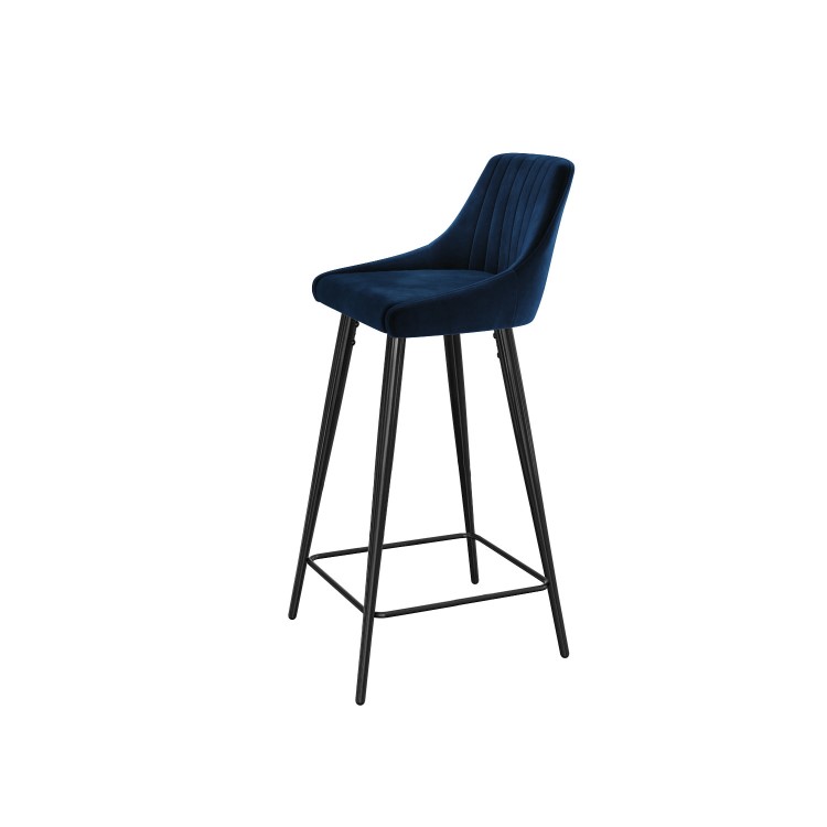 Set of 2 Navy Blue Velvet Bar Stools with Backs - Macie