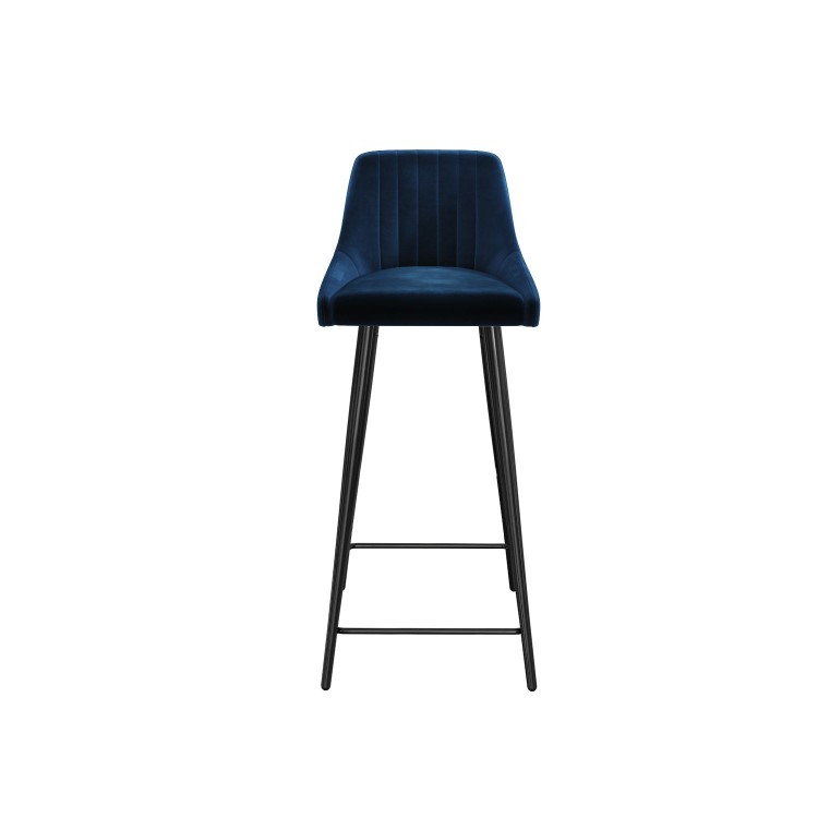 Set of 2 Navy Blue Velvet Bar Stools with Backs - Macie