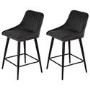 Set of 2 Charcoal Velvet Kitchen Stools with Backs - Macie
