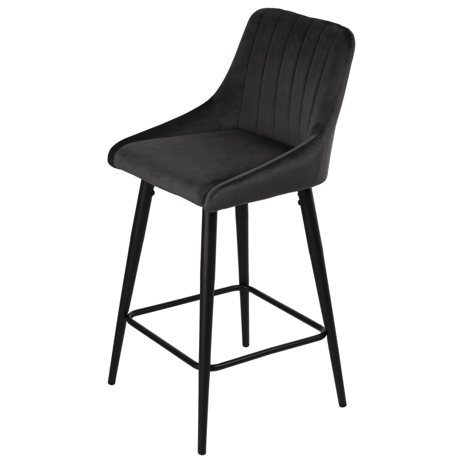 Set of 2 Charcoal Velvet Kitchen Stools with Backs - Macie