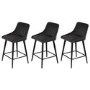 Set of 3 Charcoal Velvet Kitchen Stools with Backs - Macie