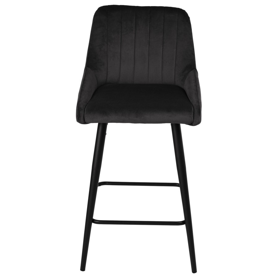Set of 3 Charcoal Velvet Kitchen Stools with Backs - Macie