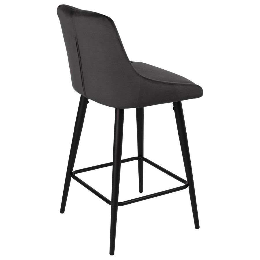 Set of 3 Charcoal Velvet Kitchen Stools with Backs - Macie