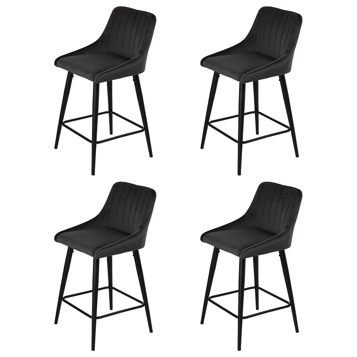 Charcoal Grey Velvet Kitchen Island Stools Set of 4 - Macie