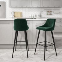 Pair of Dark Green Velvet Bar Stools - 77cm - Macie