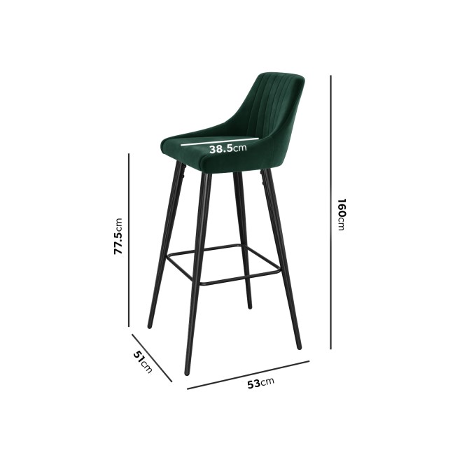 Pair of Dark Green Velvet Bar Stools - 77cm - Macie