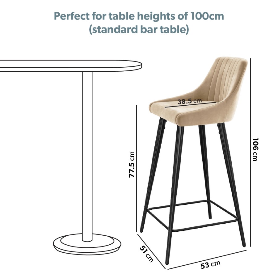 Set of 2 Beige Velvet Bar Stools with Backs - Macie