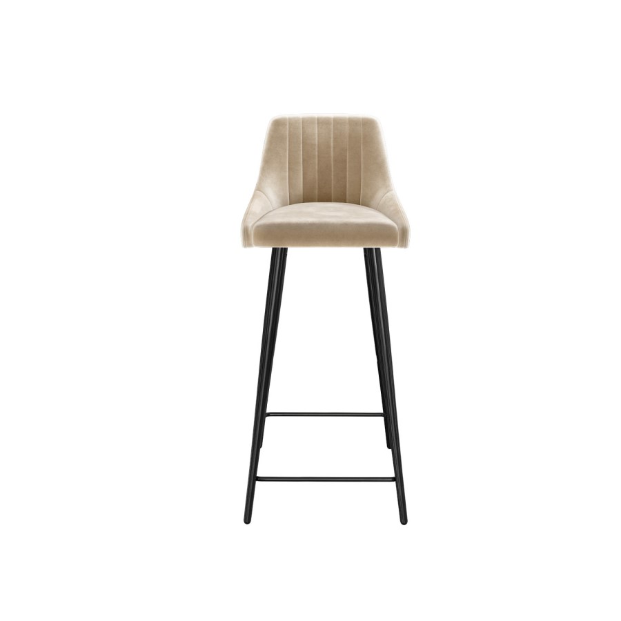 Set of 2 Beige Velvet Bar Stools with Backs - Macie