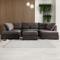 Large Mink Velvet U Shape Sofa with Footstool - Seats 4 - Madison