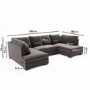 Large Mink Velvet U Shape Sofa with Footstool - Seats 4 - Madison