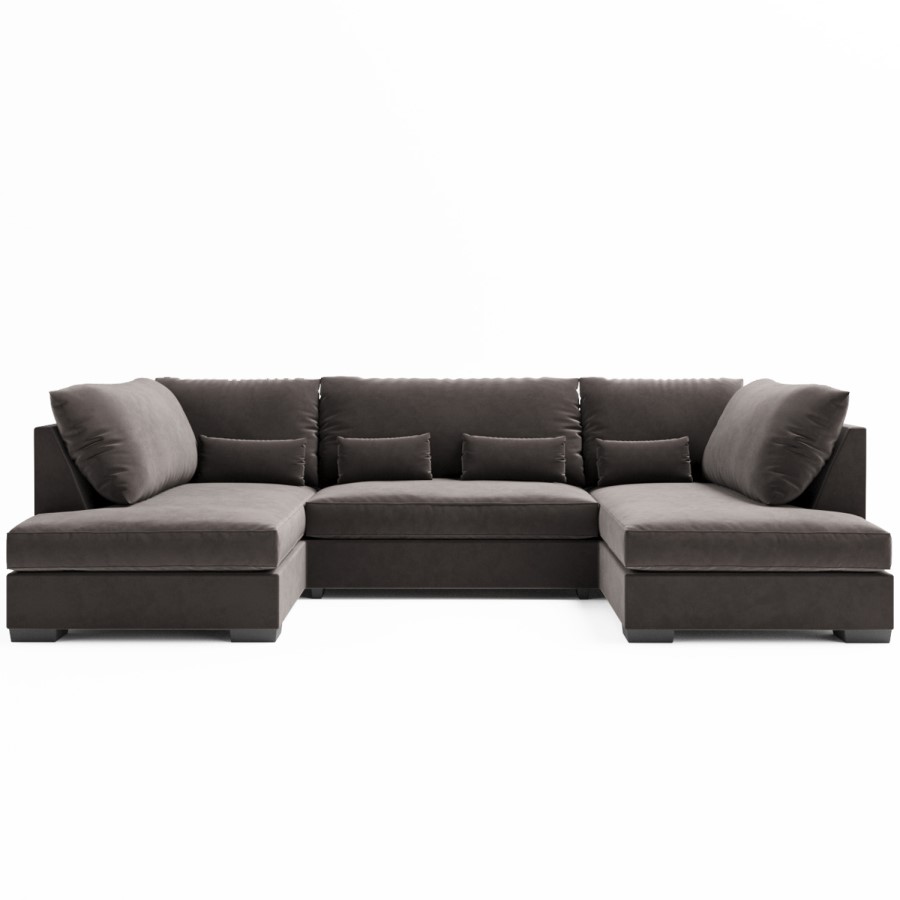 Large Mink Velvet U Shape Sofa with Footstool - Seats 4 - Madison