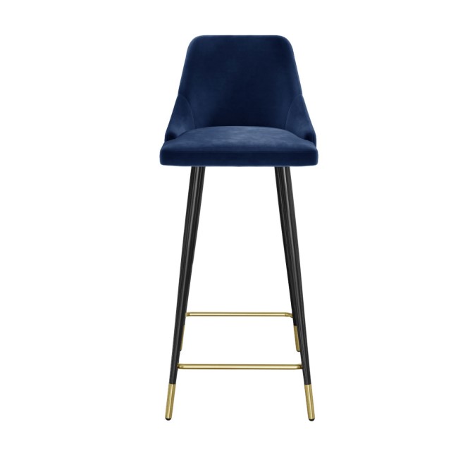 Set of 2 Navy Blue Velvet Bar Stools with Backs - Maddy