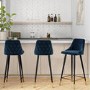 Set of 3 Navy Blue Velvet Bar Stools with Backs - Maddy