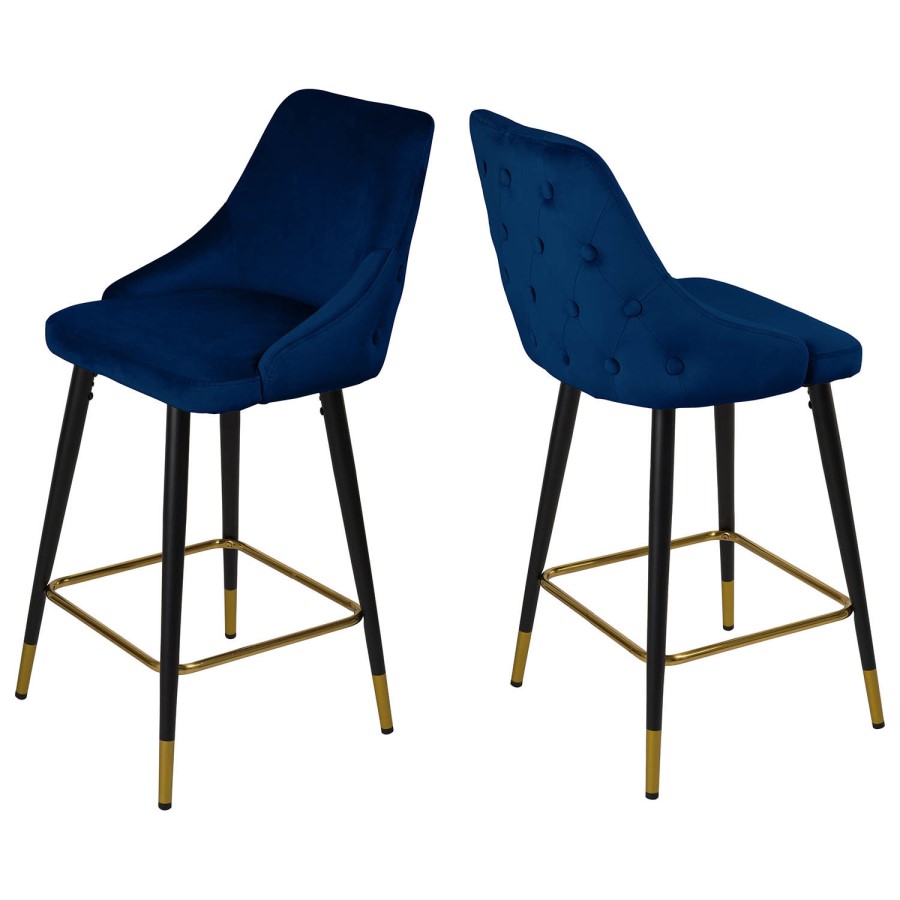 Set of 2 Navy Blue Velvet Kitchen Stools with Backs - Maddy