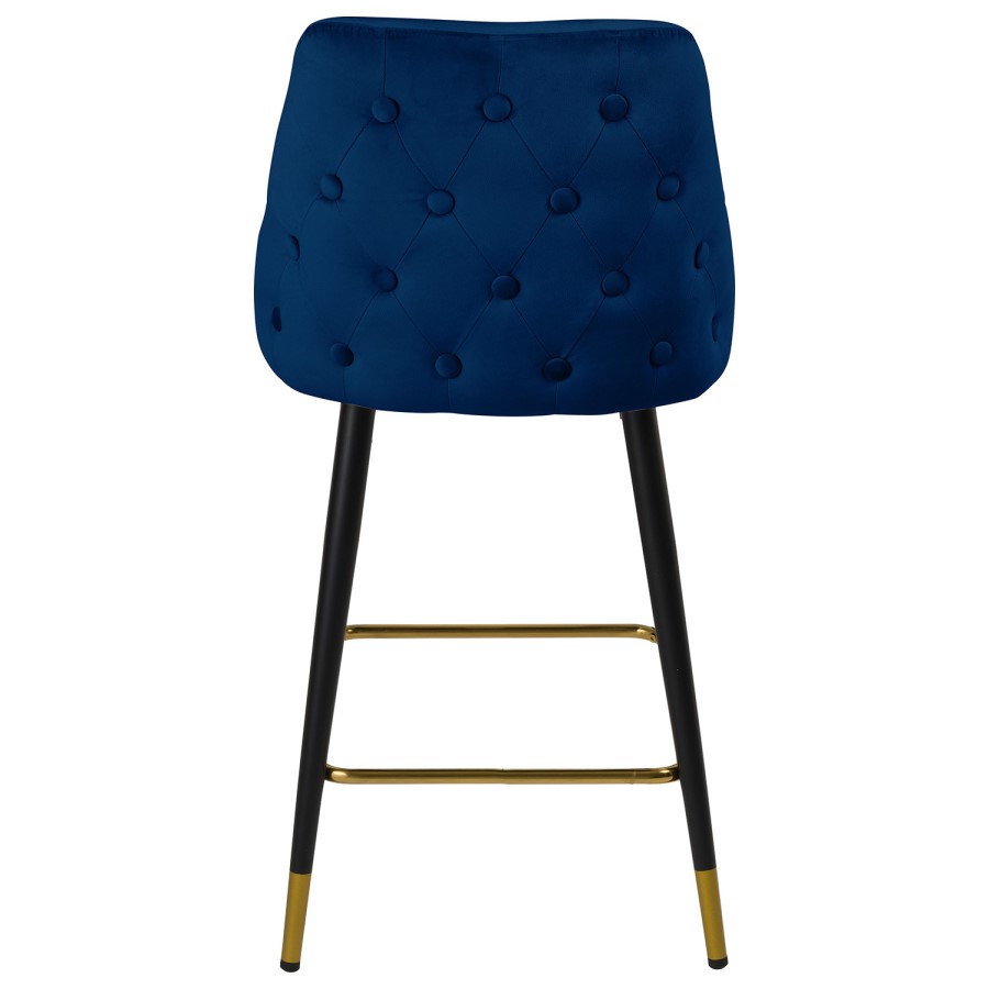 Set of 2 Navy Blue Velvet Kitchen Stools with Backs - Maddy