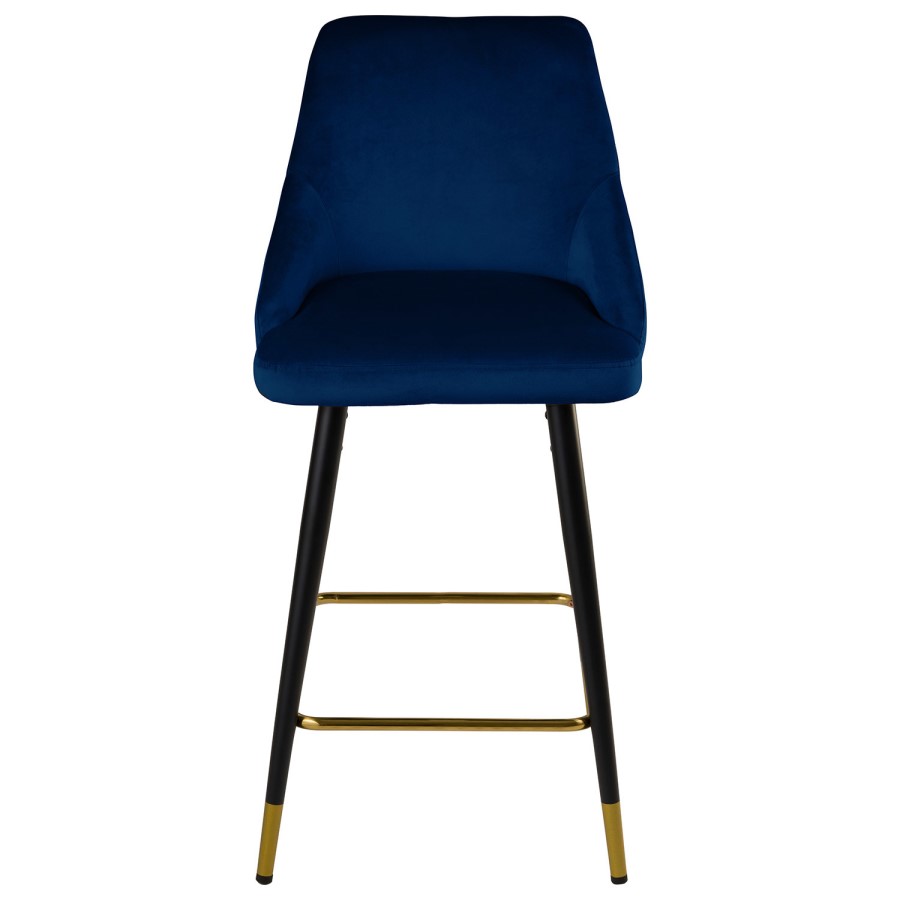 Set of 2 Navy Blue Velvet Kitchen Stools with Backs - Maddy
