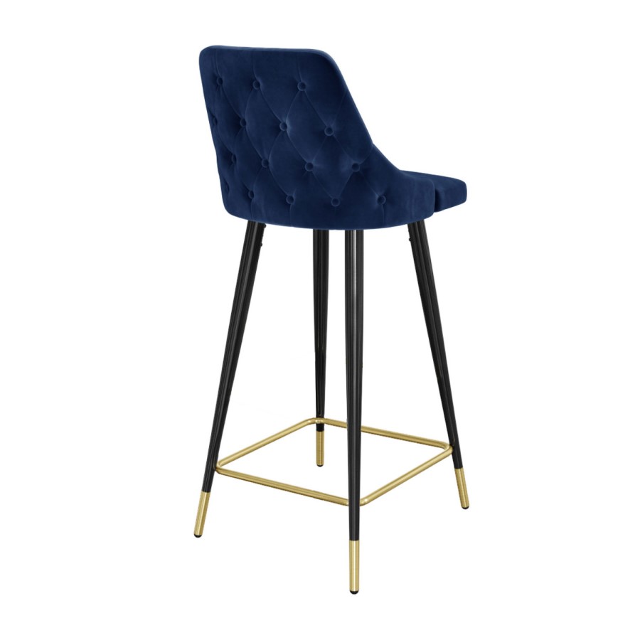 Grade A1 - Set of 2 Navy Blue Velvet Kitchen Stools with Backs - Maddy