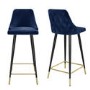 Grade A1 - Set of 2 Navy Blue Velvet Kitchen Stools with Backs - Maddy