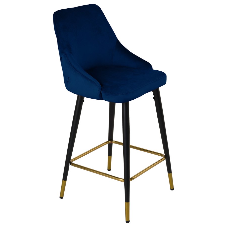 Set of 2 Navy Blue Velvet Kitchen Stools with Backs - Maddy