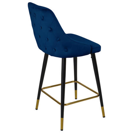 Set of 2 Navy Blue Velvet Kitchen Stools with Backs - Maddy