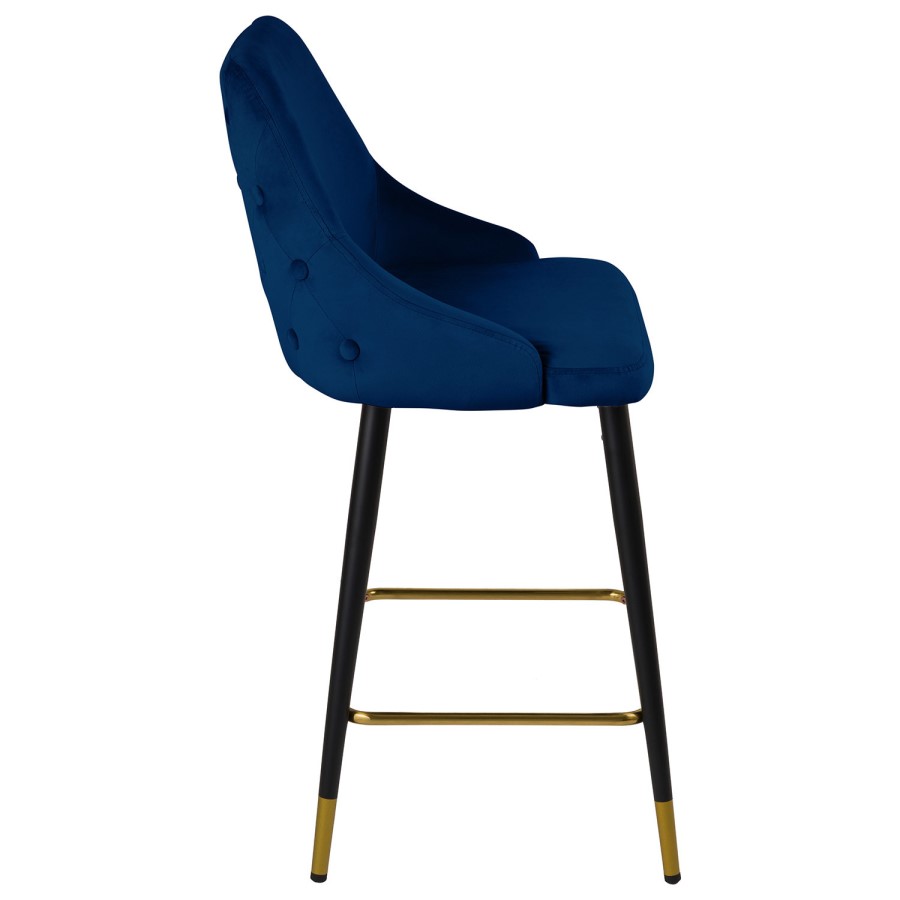 Set of 2 Navy Blue Velvet Kitchen Stools with Backs - Maddy