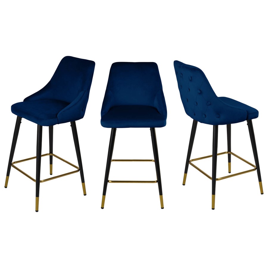 Set of 3 Navy Blue Velvet Kitchen Stools with Backs - Maddy